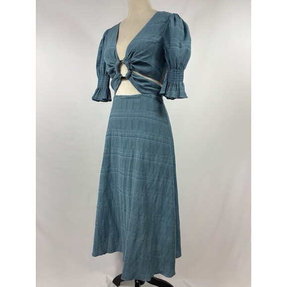 Tularosa Nanette Cut Out Dress Dusty Blue Small Cotton Blend Lined Maxi Plunge - Picture 11 of 11